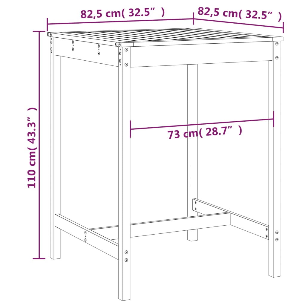 vidaXL Garden Table Honey Brown 82.5x82.5x110 cm Solid Wood Pine