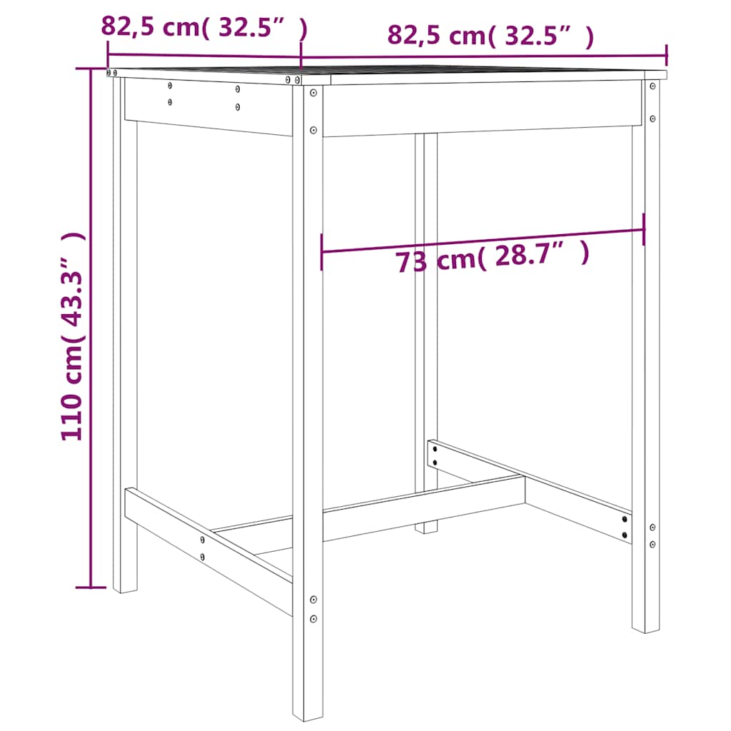 Garden Table 82,5x82,5x110 cm Solid Wood Douglas
