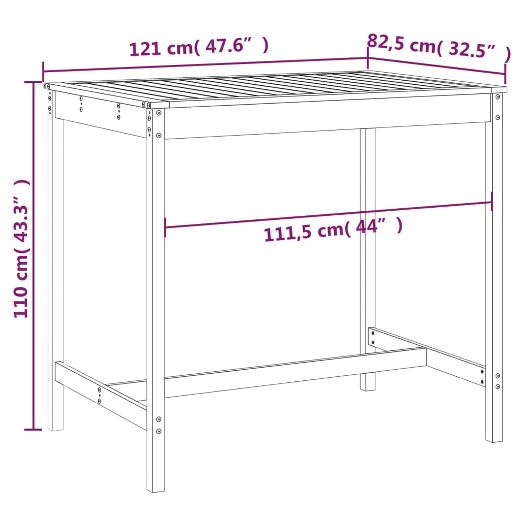 Garden Table 121x82,5x110 cm Solid Wood Pine