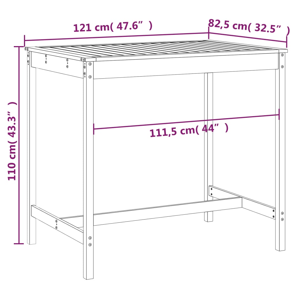 vidaXL Garden Table White 121x82.5x110 cm Solid Wood Pine