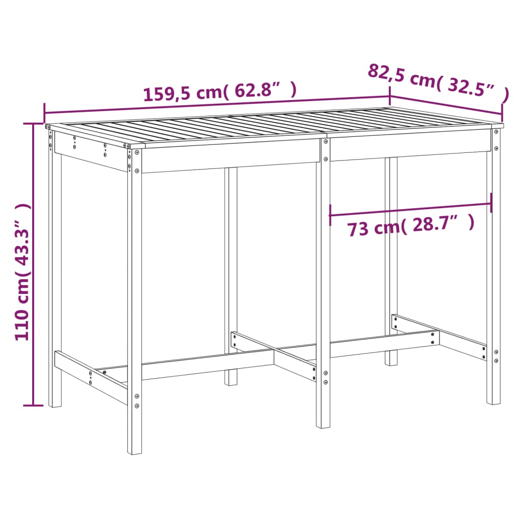 Garden Table 159,5x82,5x110 cm Solid Wood Pine