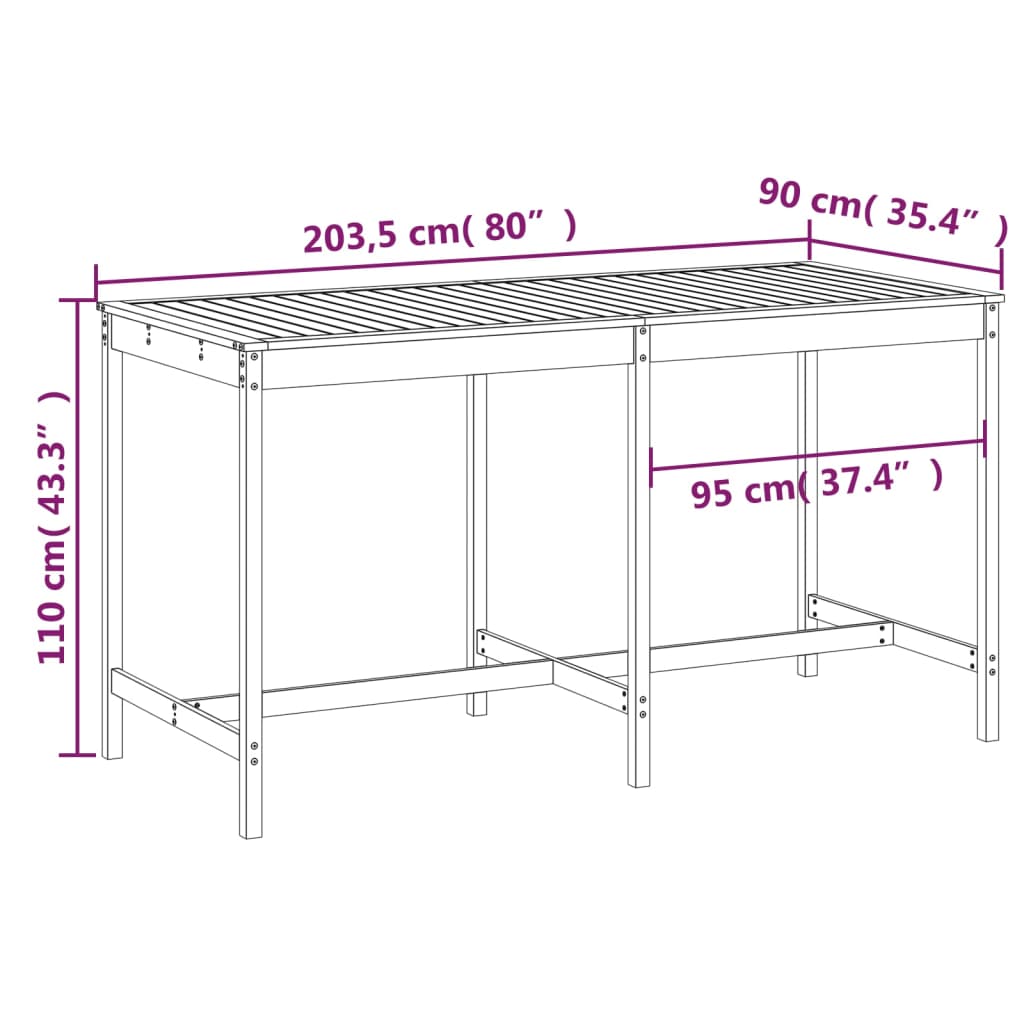 Garden Table 203,5x90x110 cm Solid Wood Pine