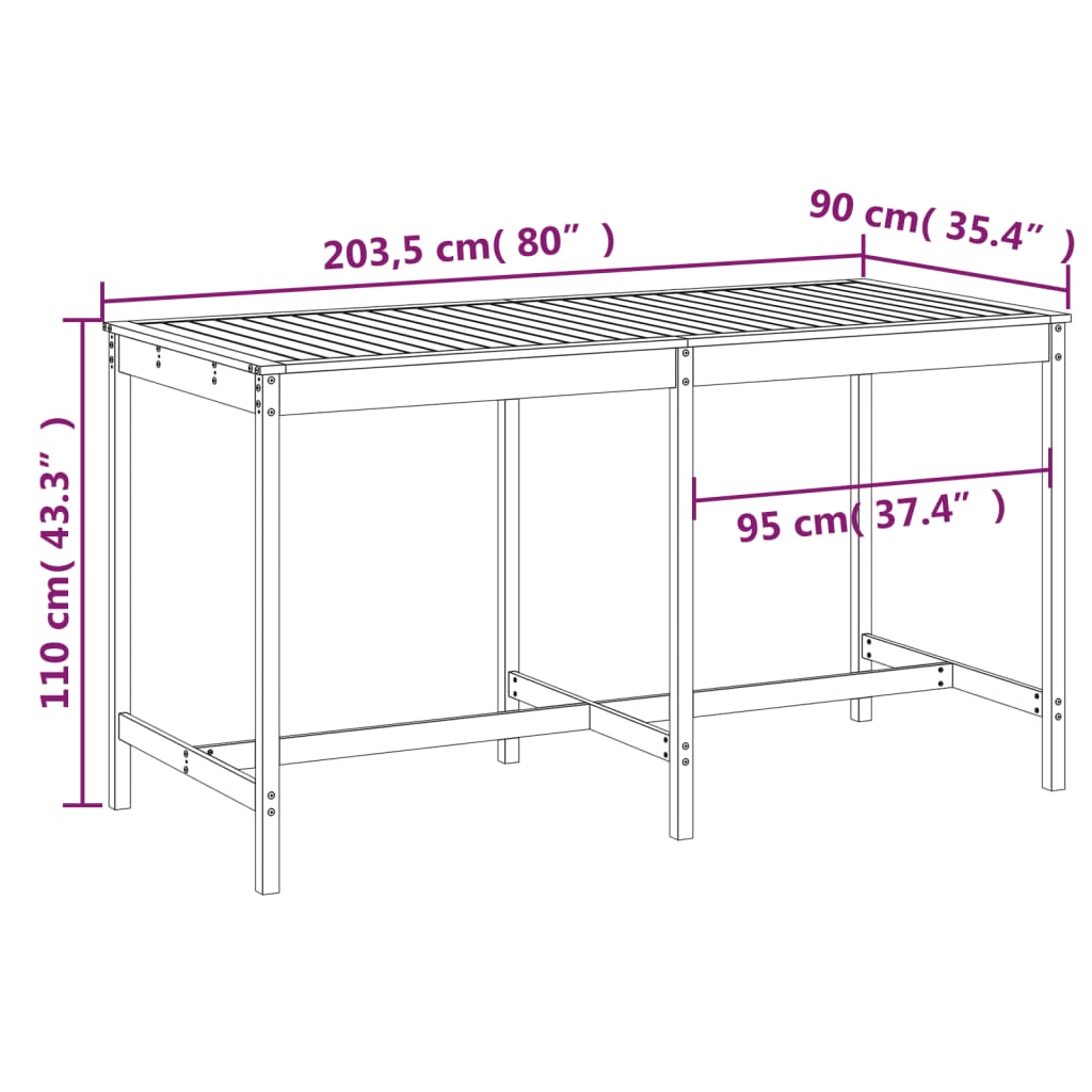 vidaXL Garden Table Grey 203.5x90x110 cm Solid Wood Pine