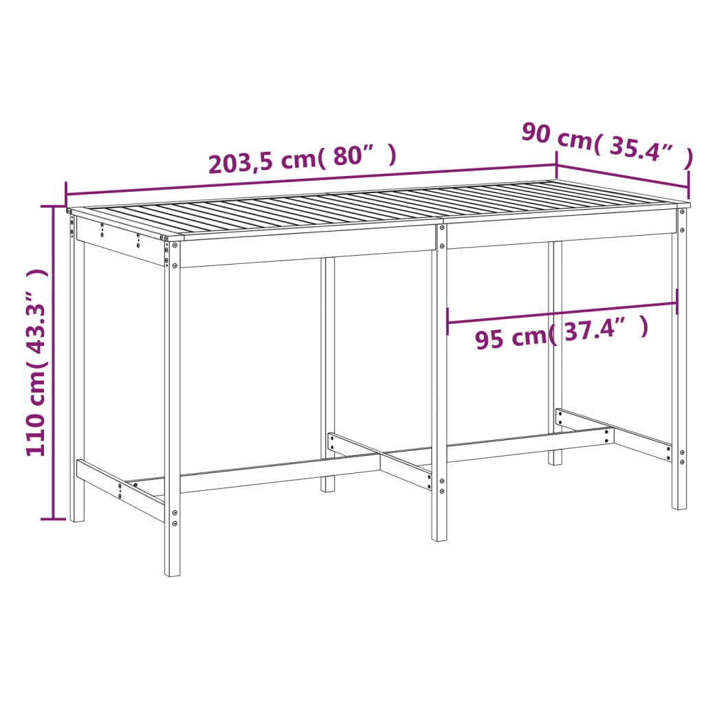 Garden Table Honey Brown 203,5x90x110 cm Solid Wood Pine