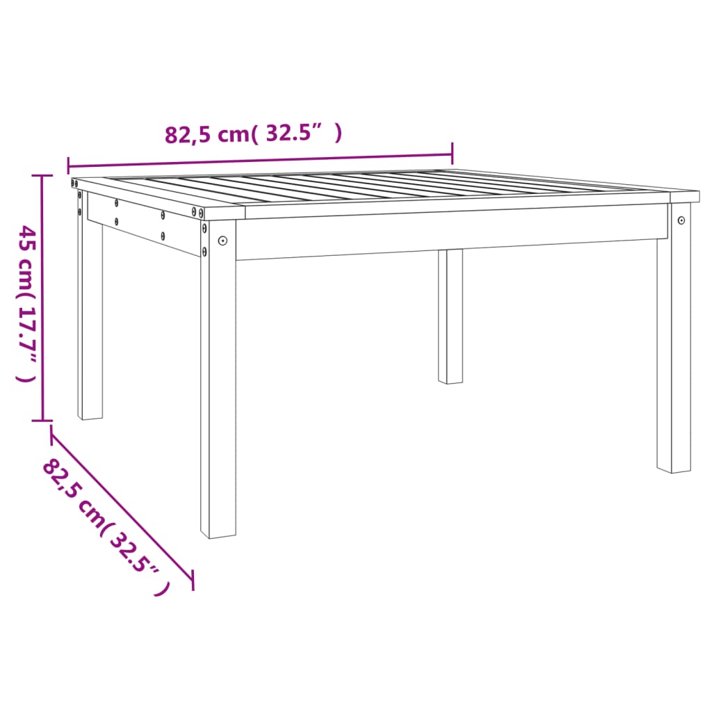 Garden Table White 82,5x82,5x45 cm Solid Wood Pine