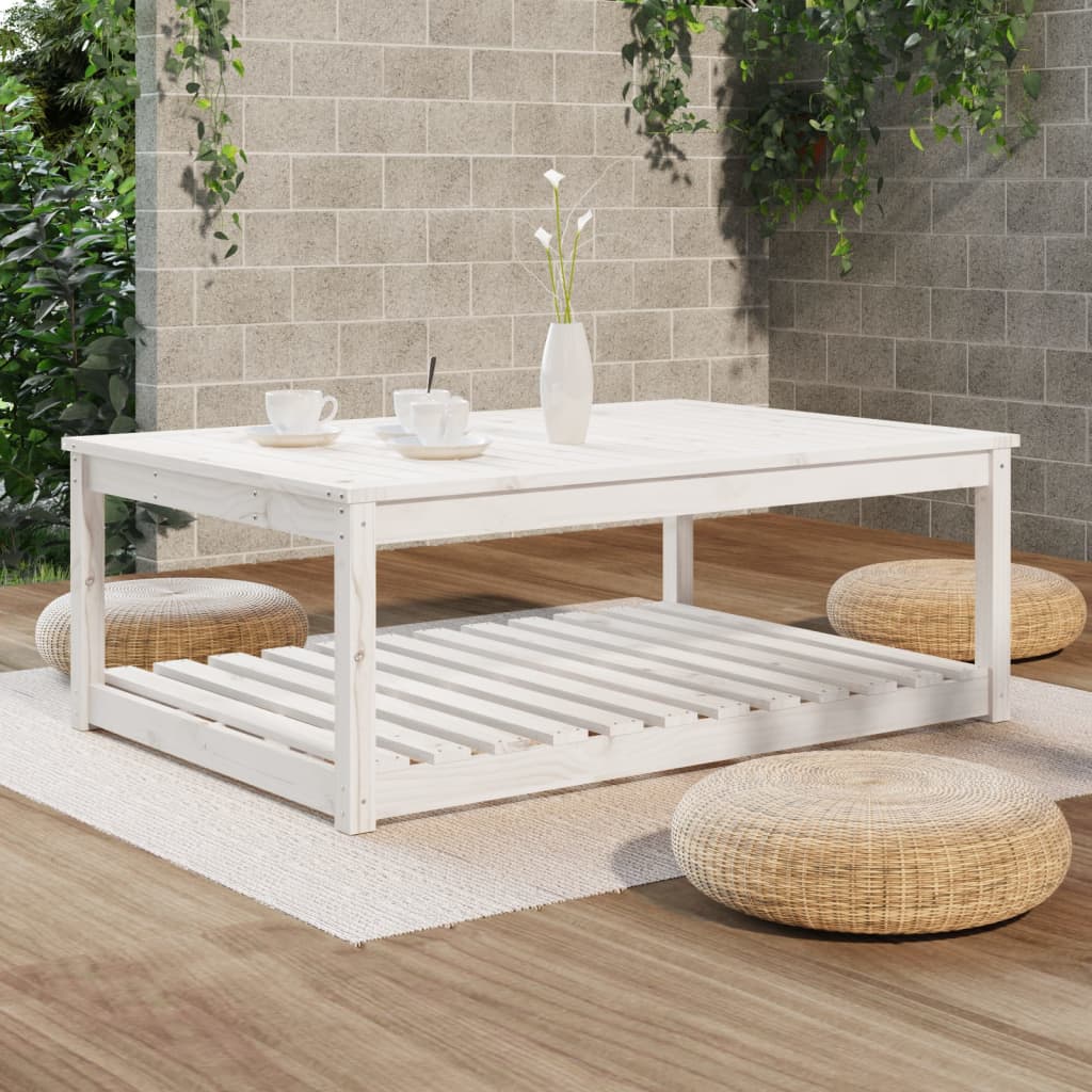 Garden Table White 121x82,5x45 cm Solid Wood Pine