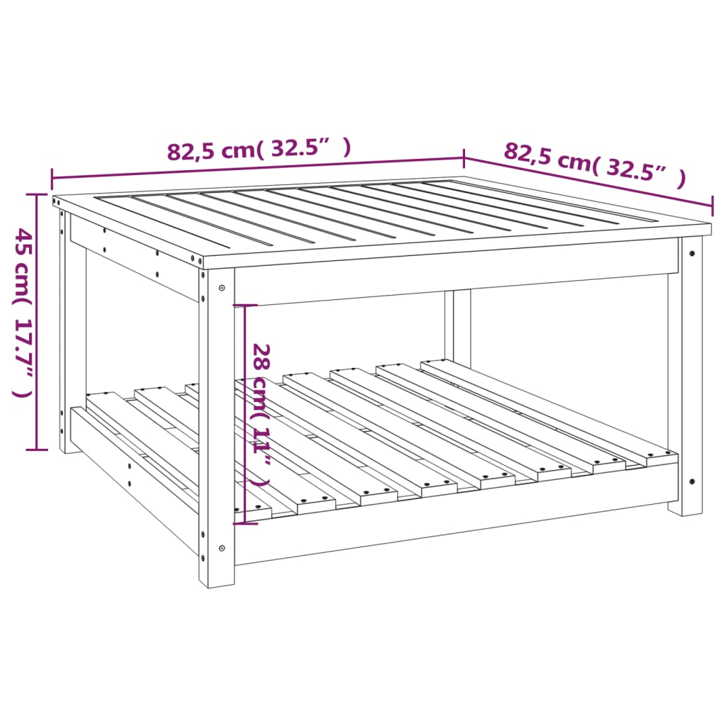 Garden Table 82,5x82,5x45 cm Solid Wood Pine