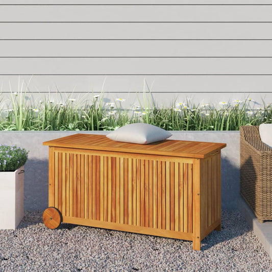 vidaXL Garden Storage Box with Wheels 113x50x58 cm Solid Wood Acacia