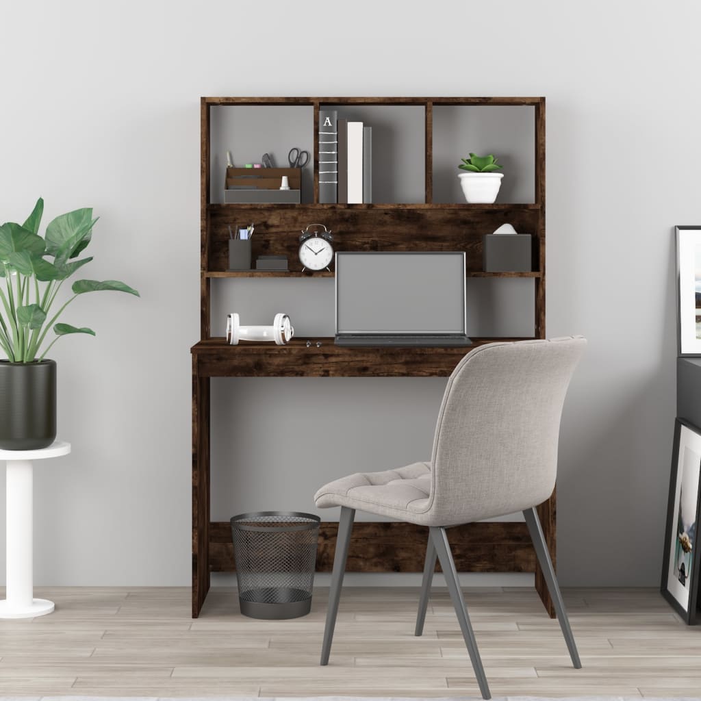 Desk with Shelves Smoked Oak 102x45x148 cm Engineered Wood