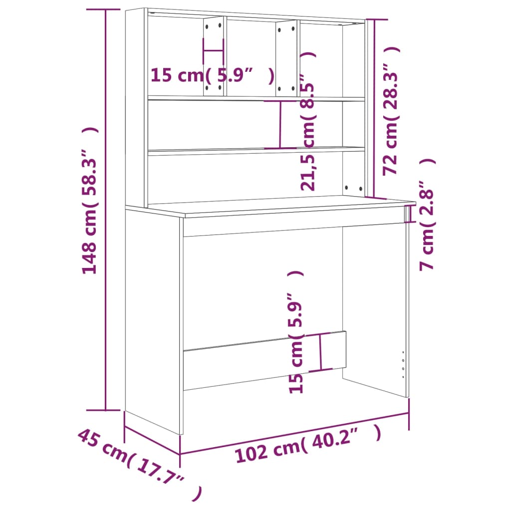 vidaXL Desk with Shelves Brown Oak 102x45x148 cm Engineered Wood