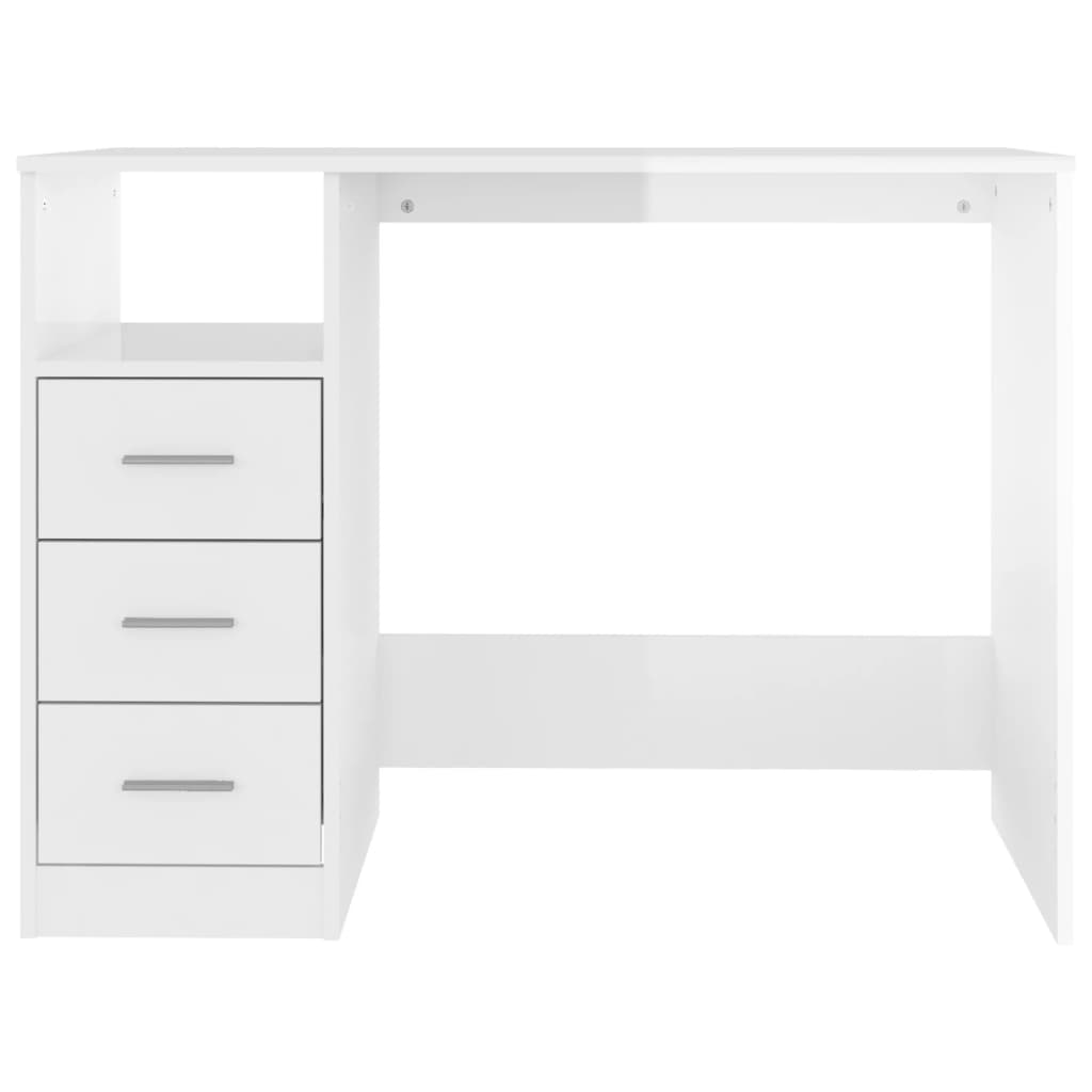 vidaXL Desk with Drawers High Gloss White 102x50x76 cm Engineered Wood