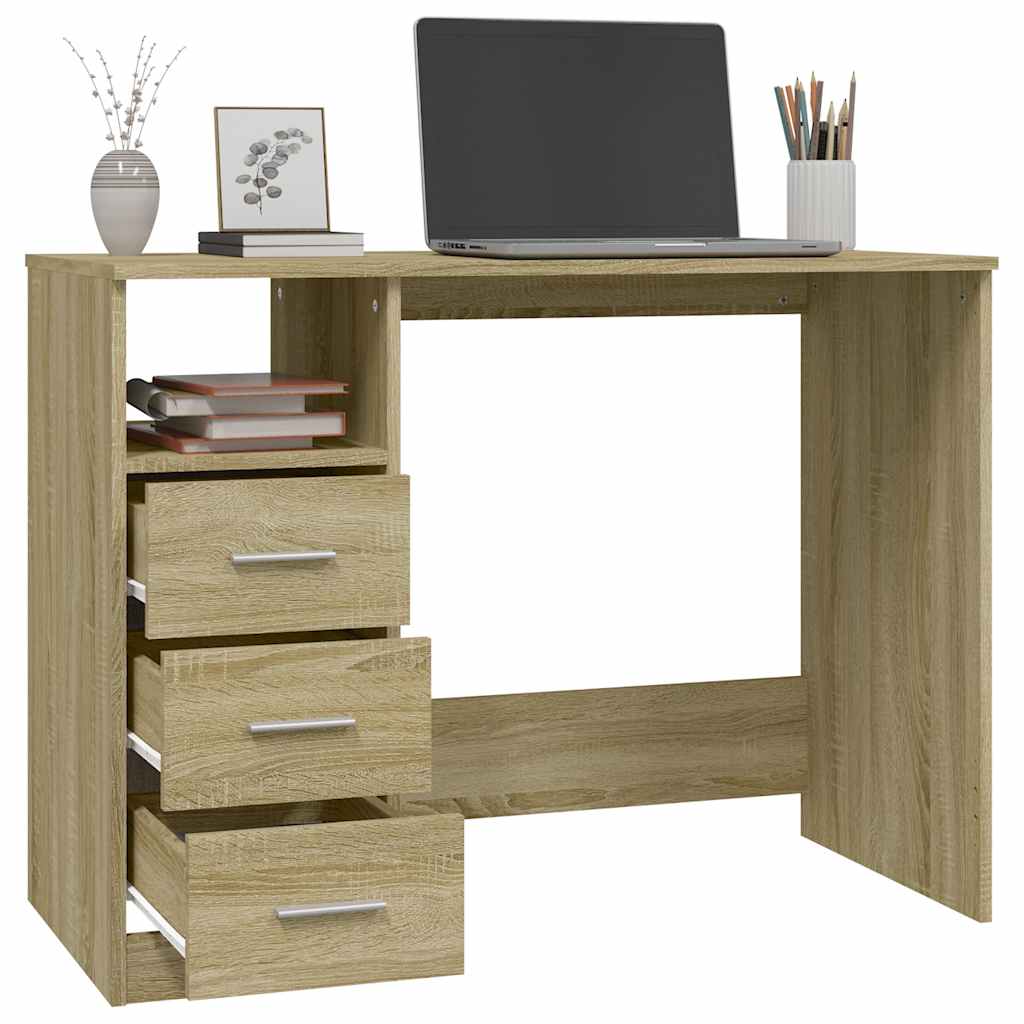 Desk with Drawers Sonoma Oak 102x50x76 cm Engineered Wood