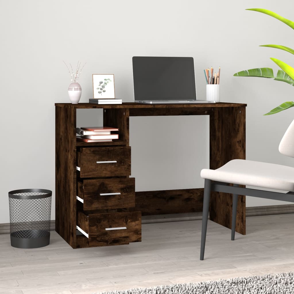 vidaXL Desk with Drawers Smoked Oak 102x50x76 cm Engineered Wood