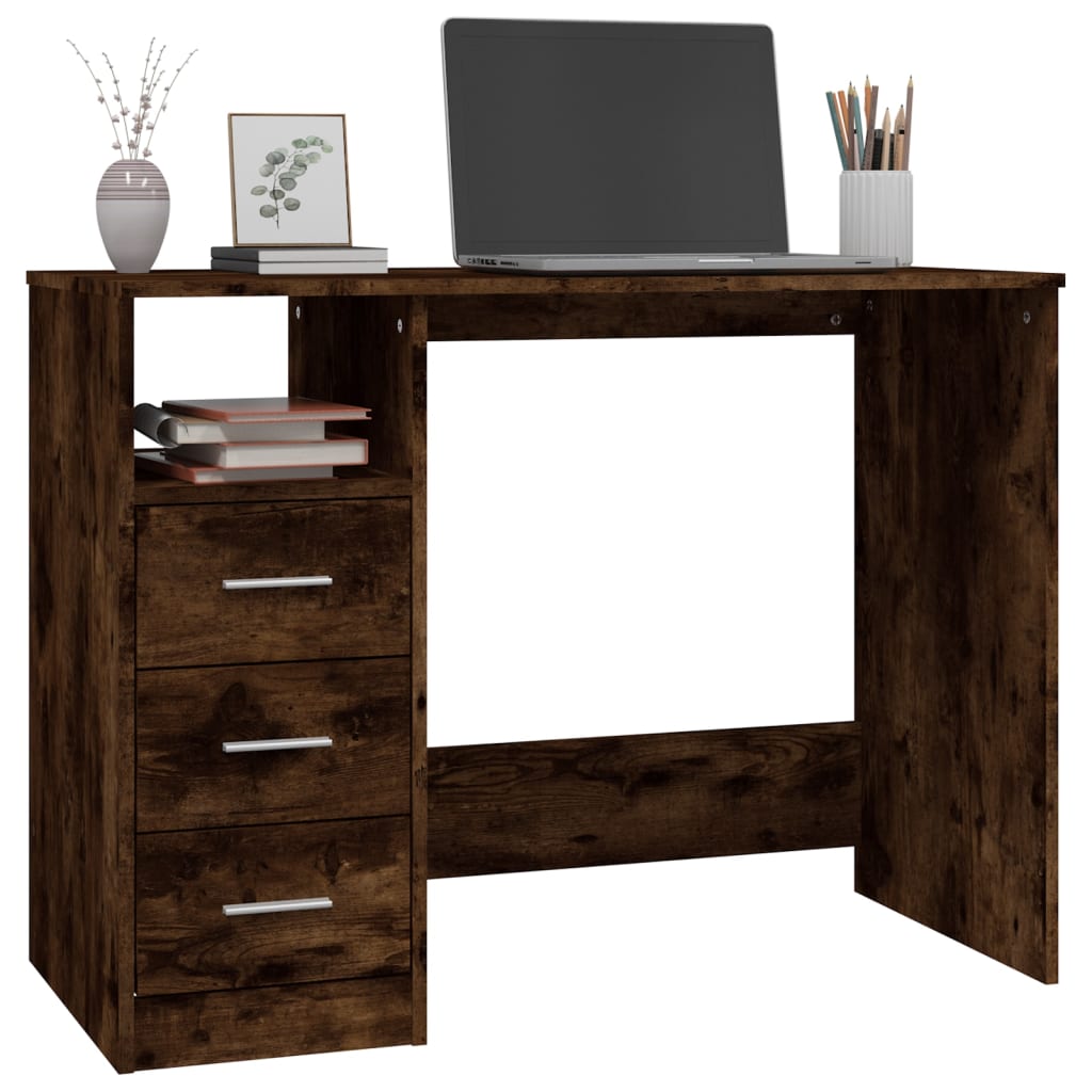 vidaXL Desk with Drawers Smoked Oak 102x50x76 cm Engineered Wood