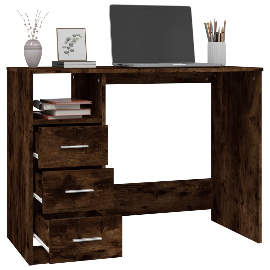 vidaXL Desk with Drawers Smoked Oak 102x50x76 cm Engineered Wood