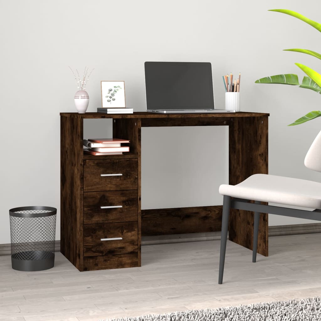 vidaXL Desk with Drawers Smoked Oak 102x50x76 cm Engineered Wood