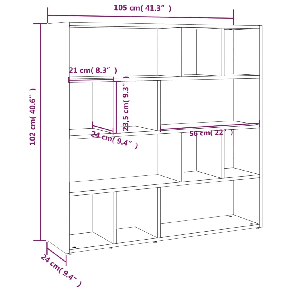 Book Cabinet/Room Divider Brown Oak 105x24x102 cm