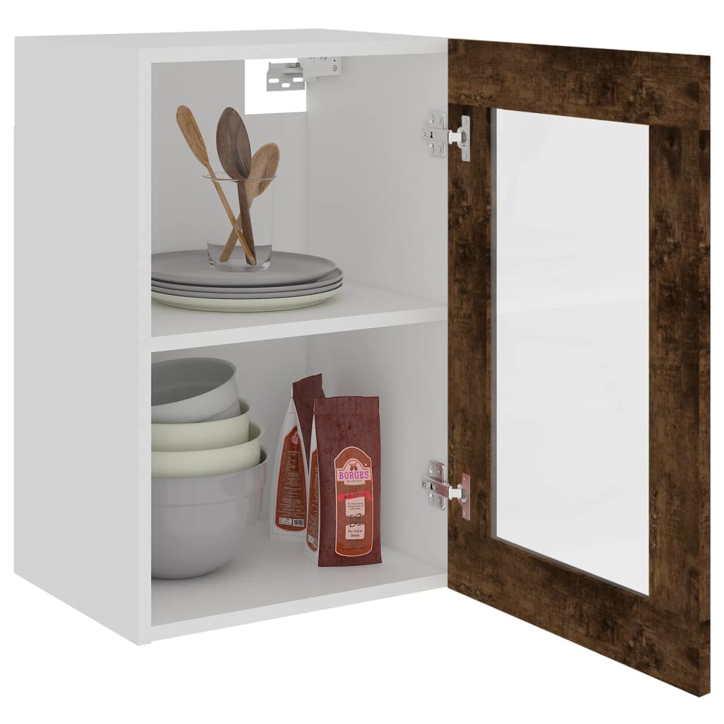 vidaXL Hanging Glass Cabinet Smoked Oak 40x31x60 cm Engineered Wood