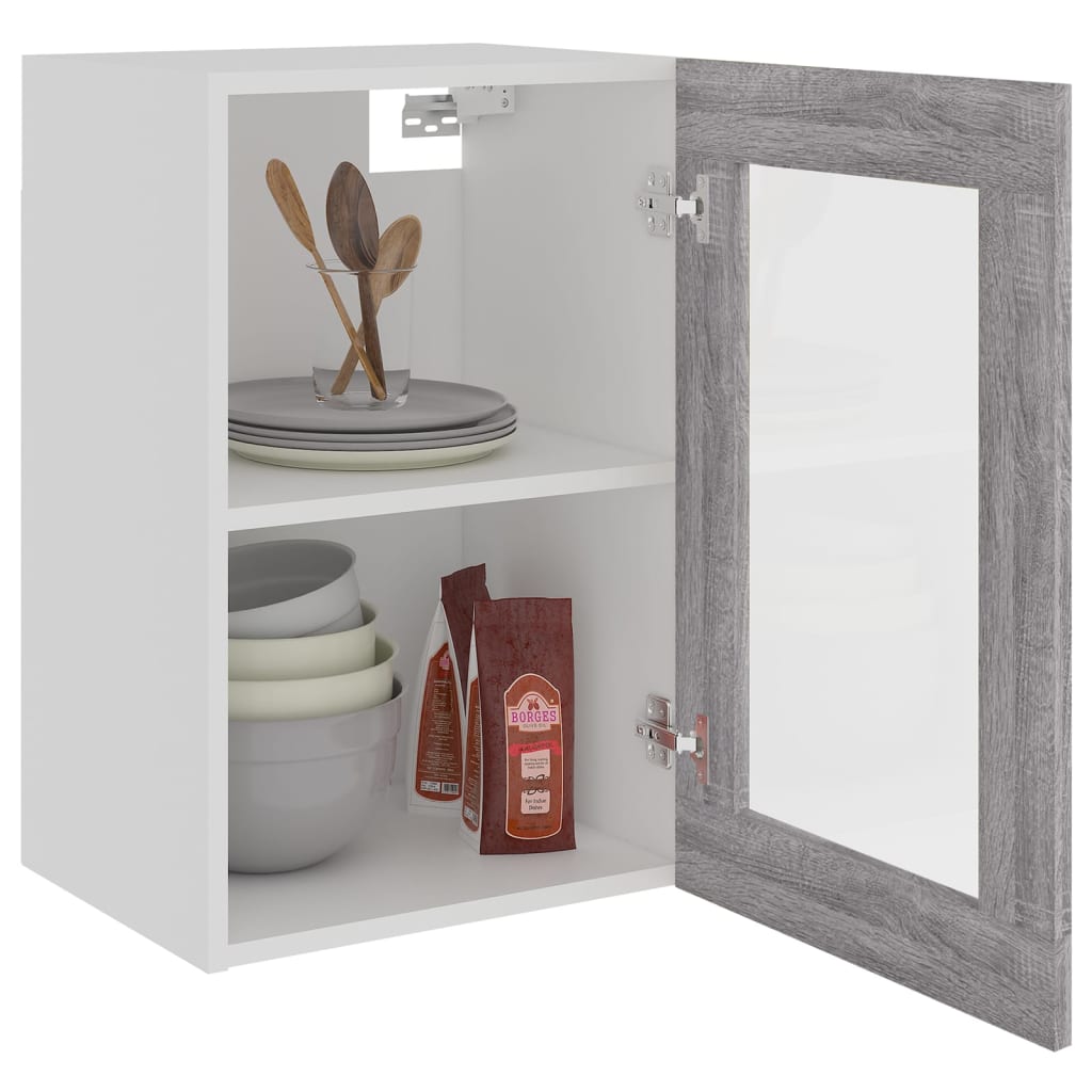 vidaXL Hanging Glass Cabinet Grey Sonoma 40x31x60 cm Engineered Wood