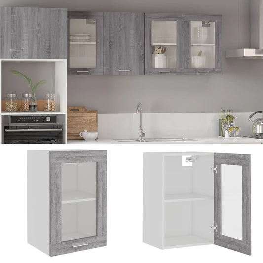 vidaXL Hanging Glass Cabinet Grey Sonoma 40x31x60 cm Engineered Wood