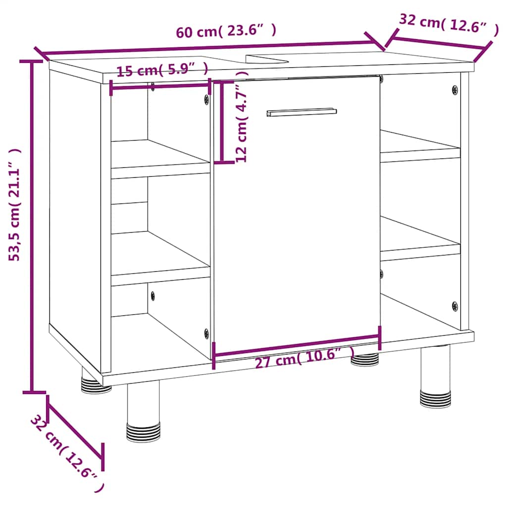 Bathroom Cabinet Smoked Oak 60x32x53,5 cm Engineered Wood