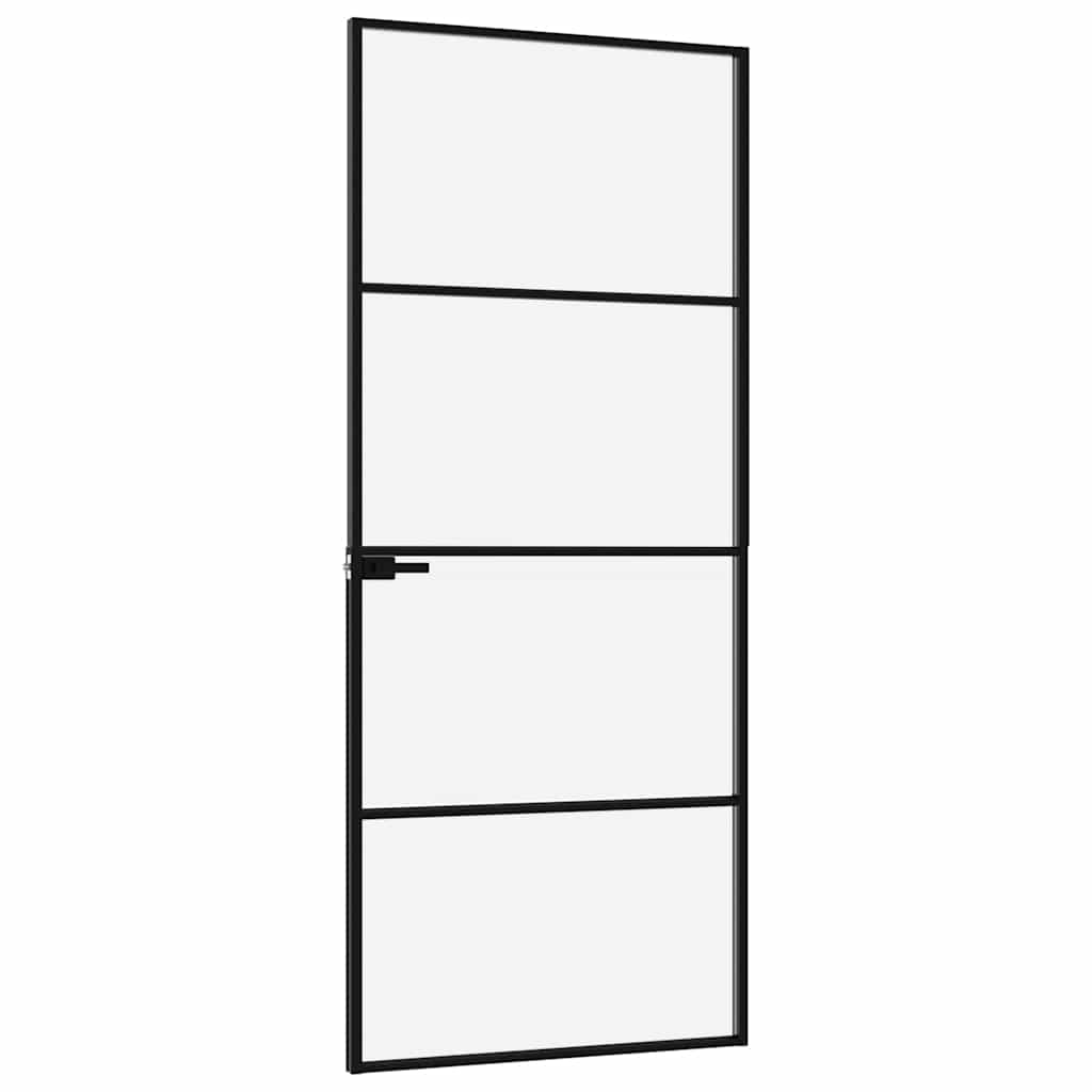 Interior Door Black 76x201.5 cm Tempered Glass&Aluminium