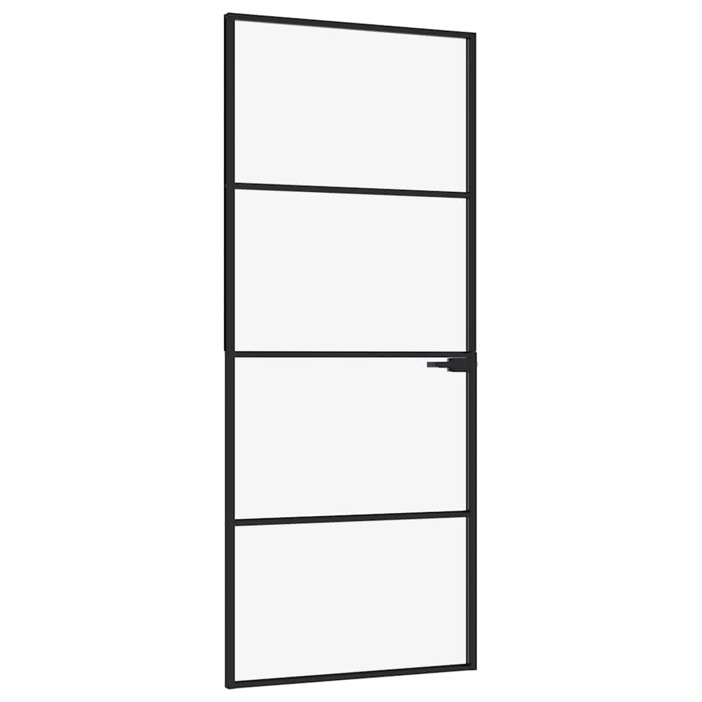Interior Door Black 83x201.5 cm Tempered Glass&Aluminium