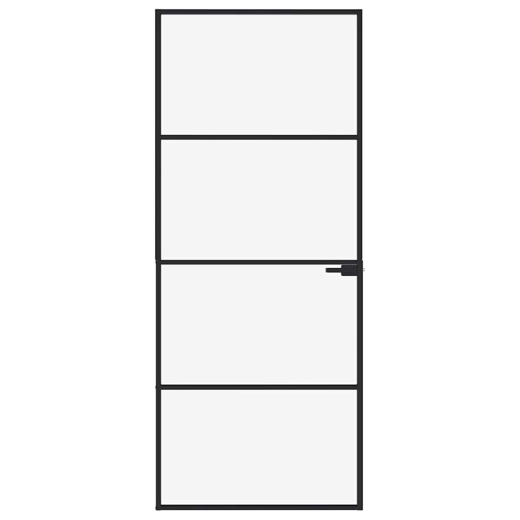 Interior Door Black 83x201.5 cm Tempered Glass&Aluminium