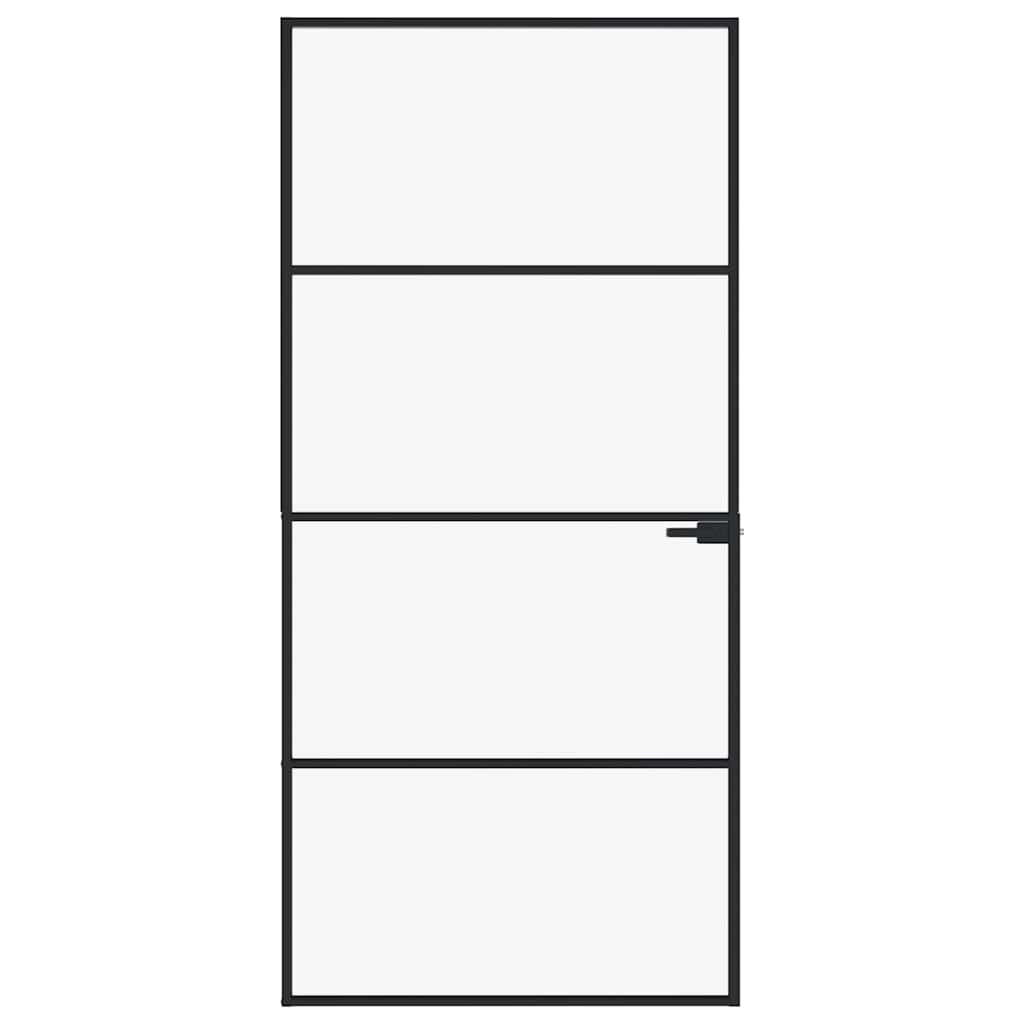 Interior Door Black 93x201.5 cm Tempered Glass&Aluminium