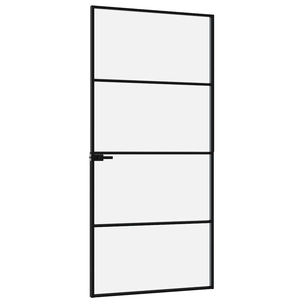 Interior Door Black 93x201.5 cm Tempered Glass&Aluminium