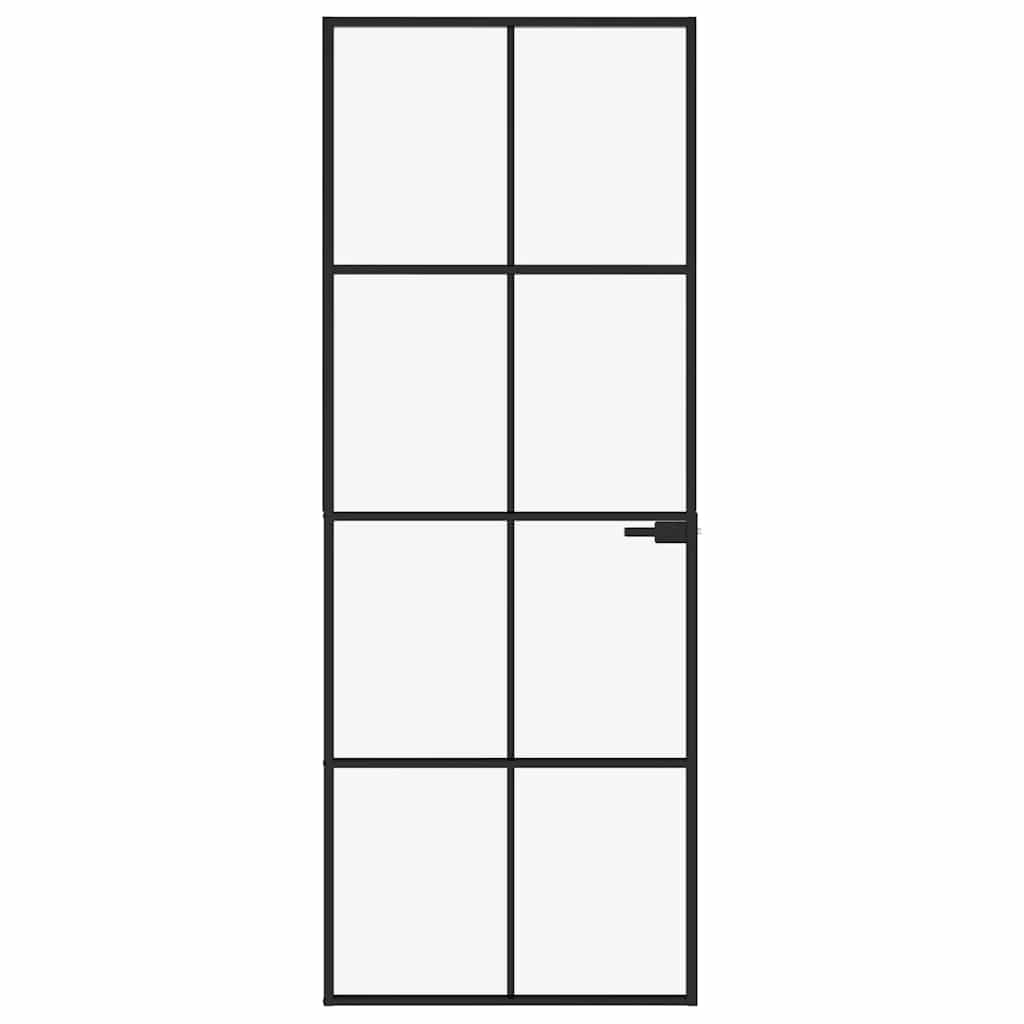 Interior Door Black 76x201.5 cm Tempered Glass&Aluminium