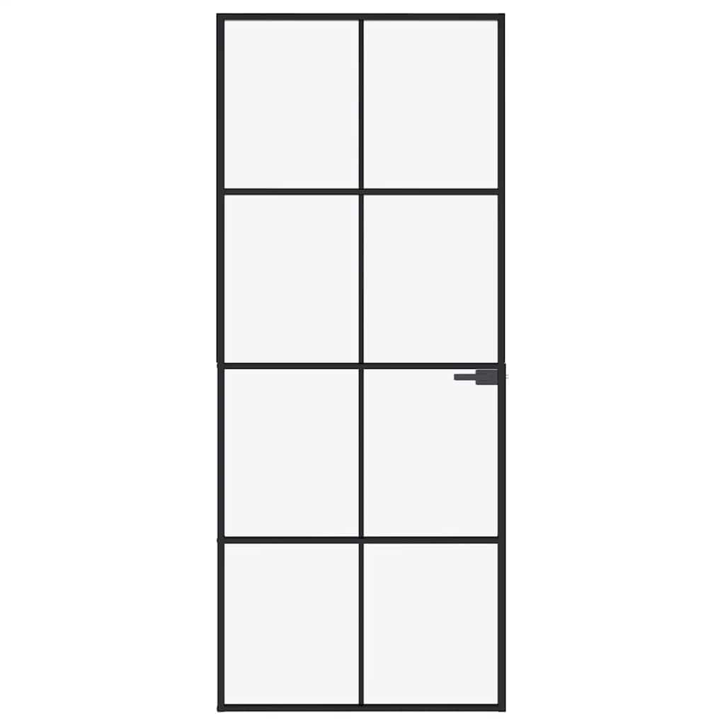 Interior Door Black 83x201.5 cm Tempered Glass&Aluminium