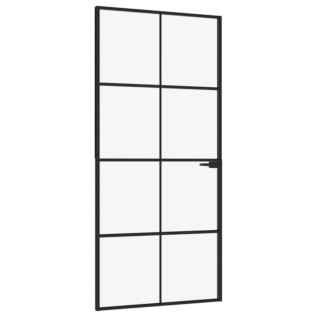 Interior Door Black 93x201.5 cm Tempered Glass&Aluminium
