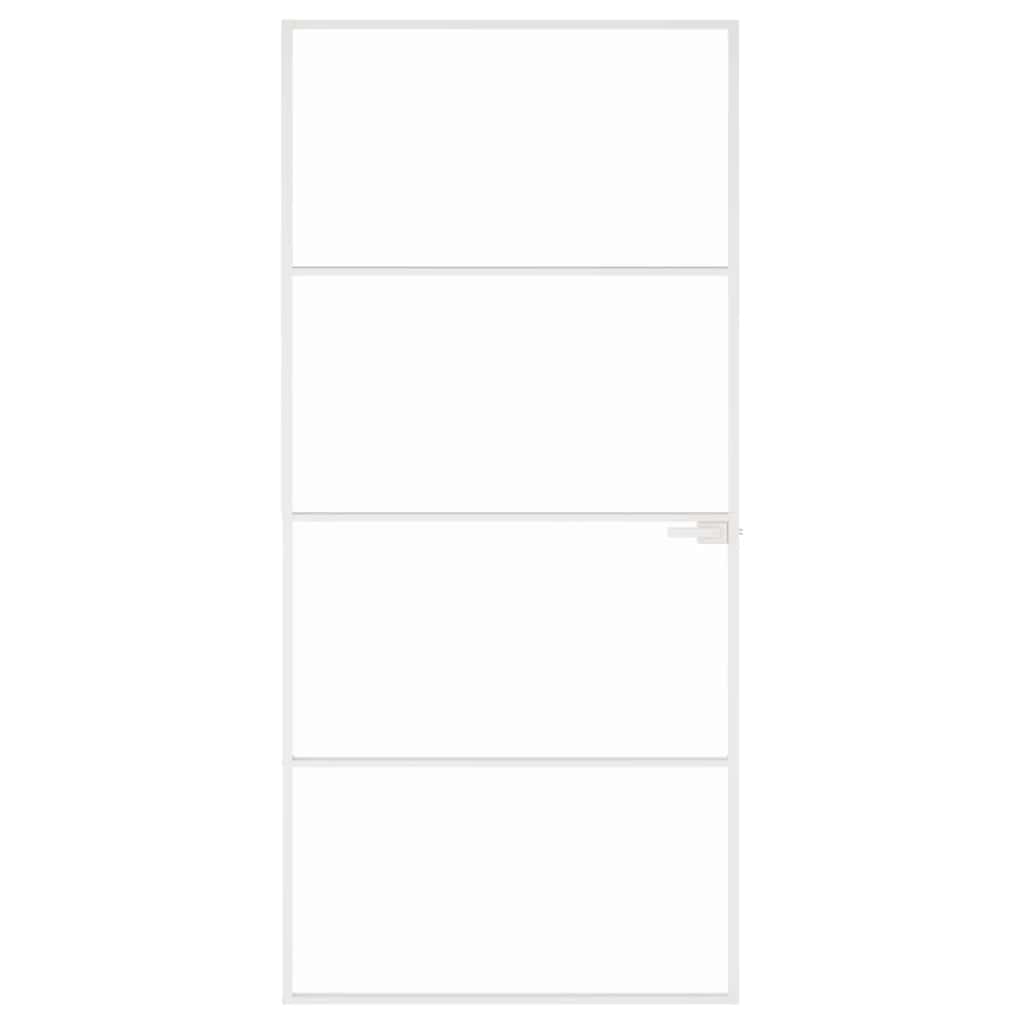 Interior Door White 93x201.5 cm Tempered Glass&Aluminium Slim