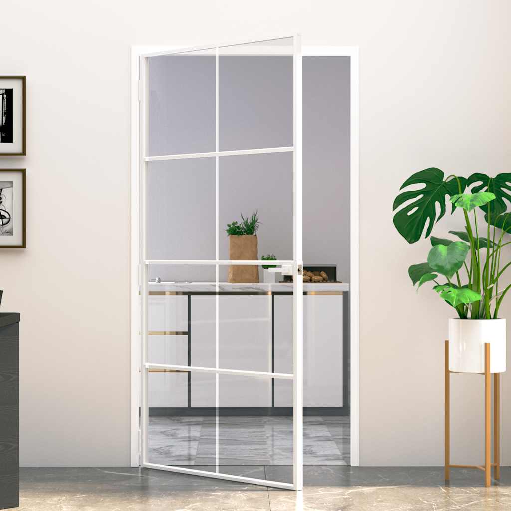 Interior Door White 102x201.5 cm Tempered Glass&Aluminium Slim