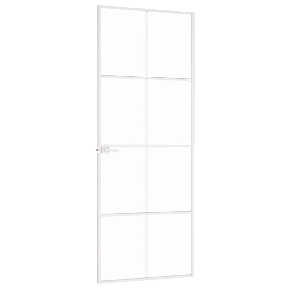 Interior Door White 76x201.5 cm Tempered Glass&Aluminium Slim