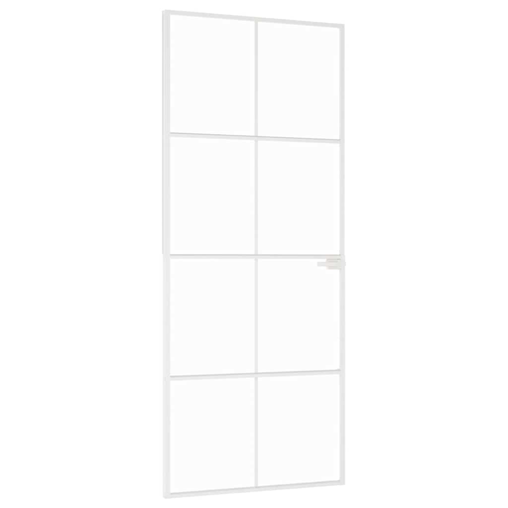 Interior Door White 83x201.5 cm Tempered Glass&Aluminium Slim