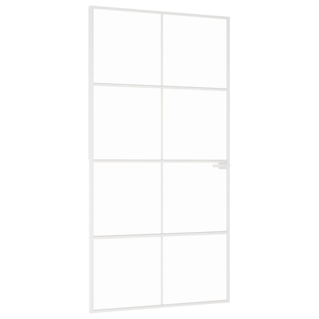 vidaXL Interior Door White 102x201.5 cm Tempered Glass&Aluminium Slim