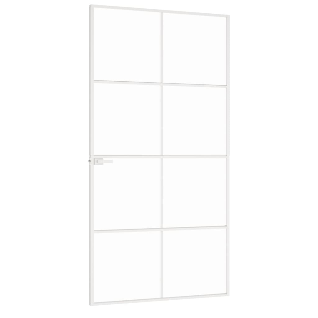 vidaXL Interior Door White 102x201.5 cm Tempered Glass&Aluminium Slim