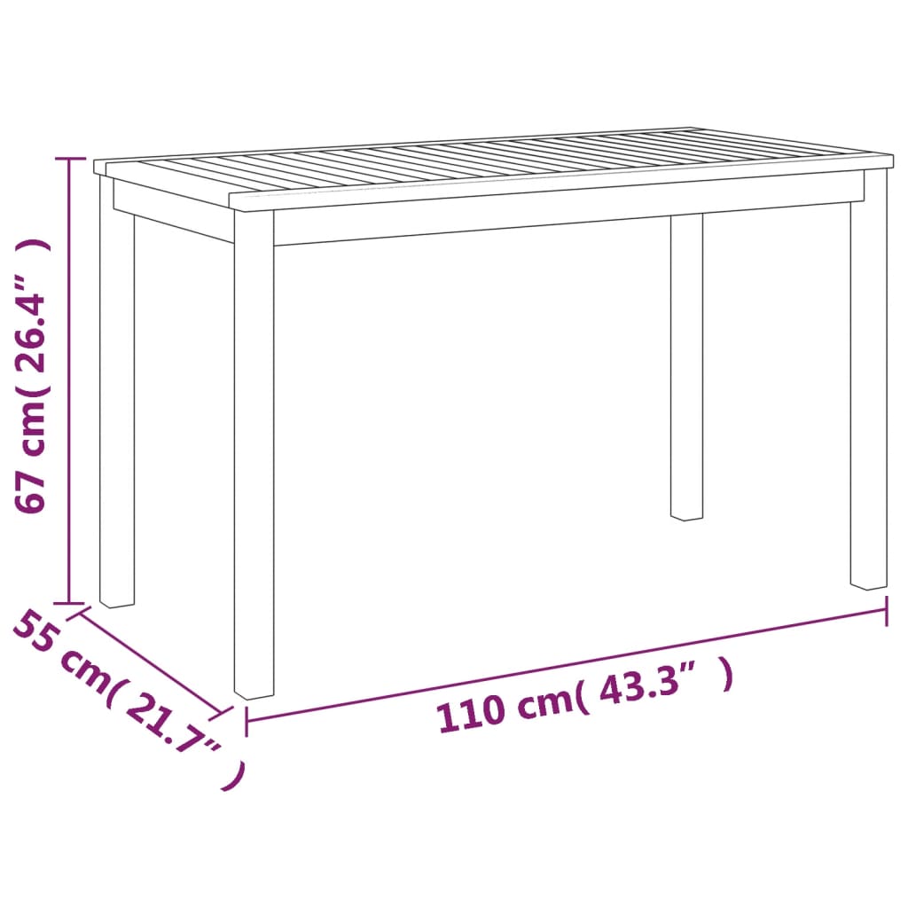 vidaXL Garden Table 110x55x67 cm Solid Wood Acacia