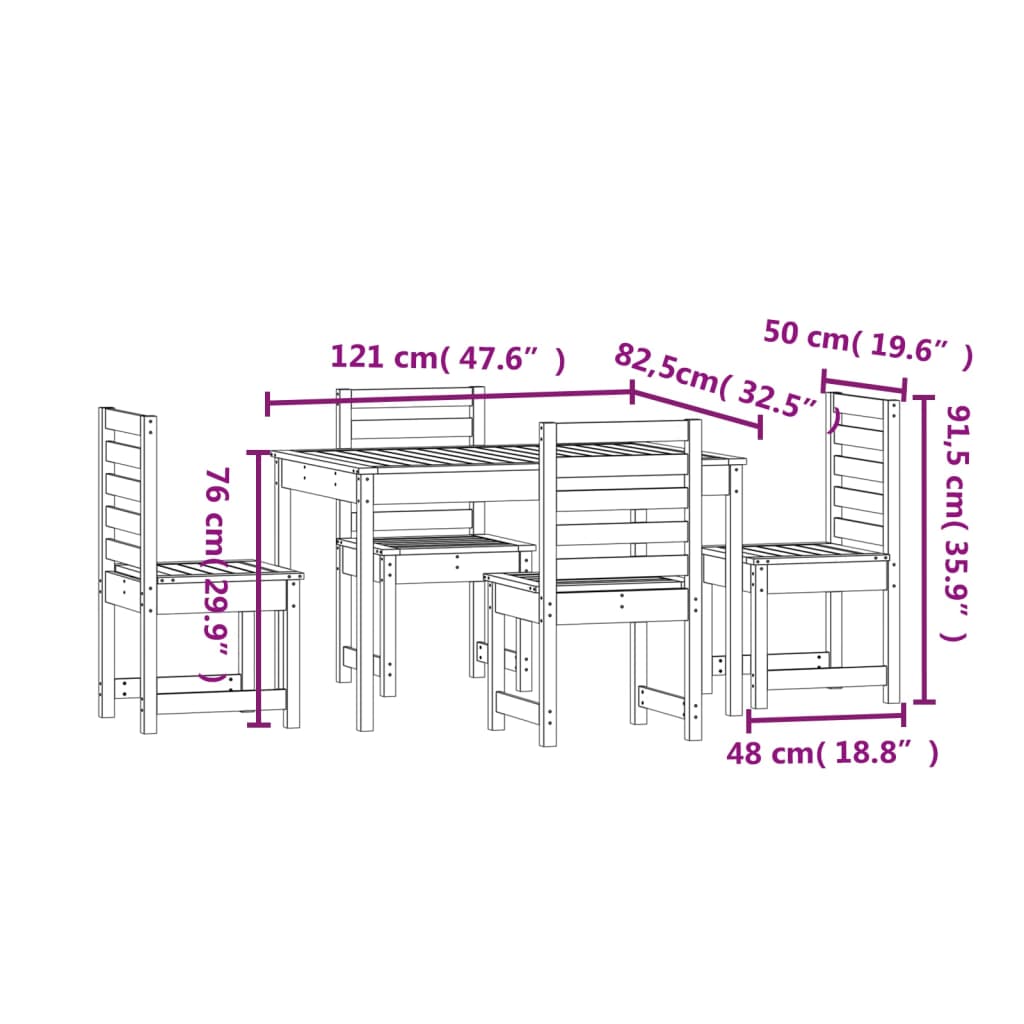 vidaXL 5 Piece Garden Dining Set White Solid Wood Pine