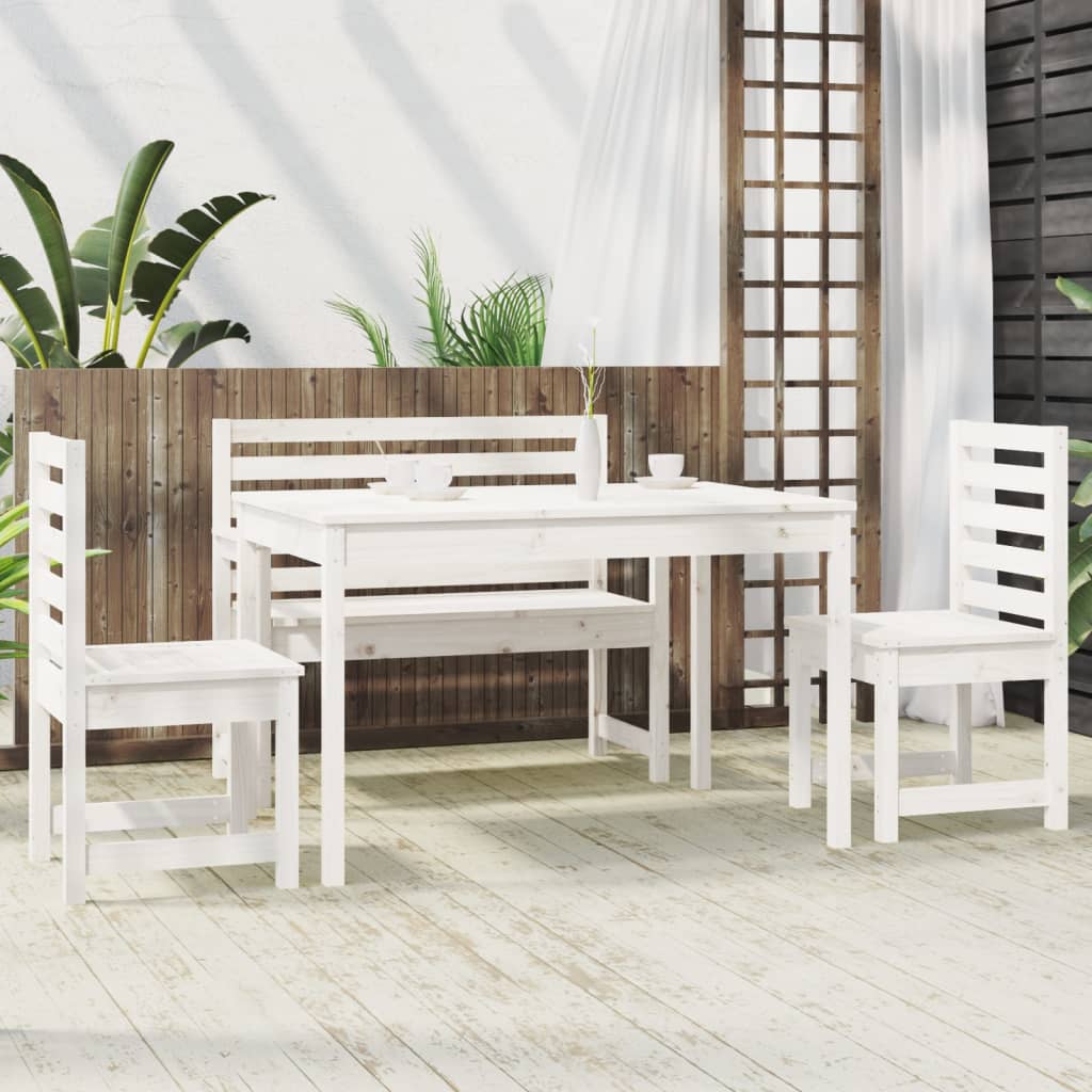 vidaXL 4 Piece Garden Dining Set White Solid Wood Pine