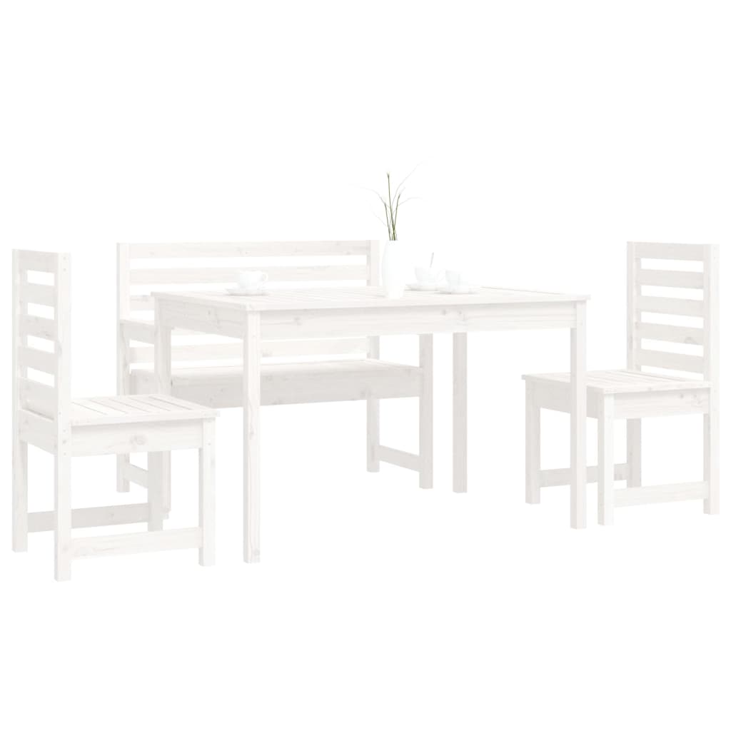 vidaXL 4 Piece Garden Dining Set White Solid Wood Pine