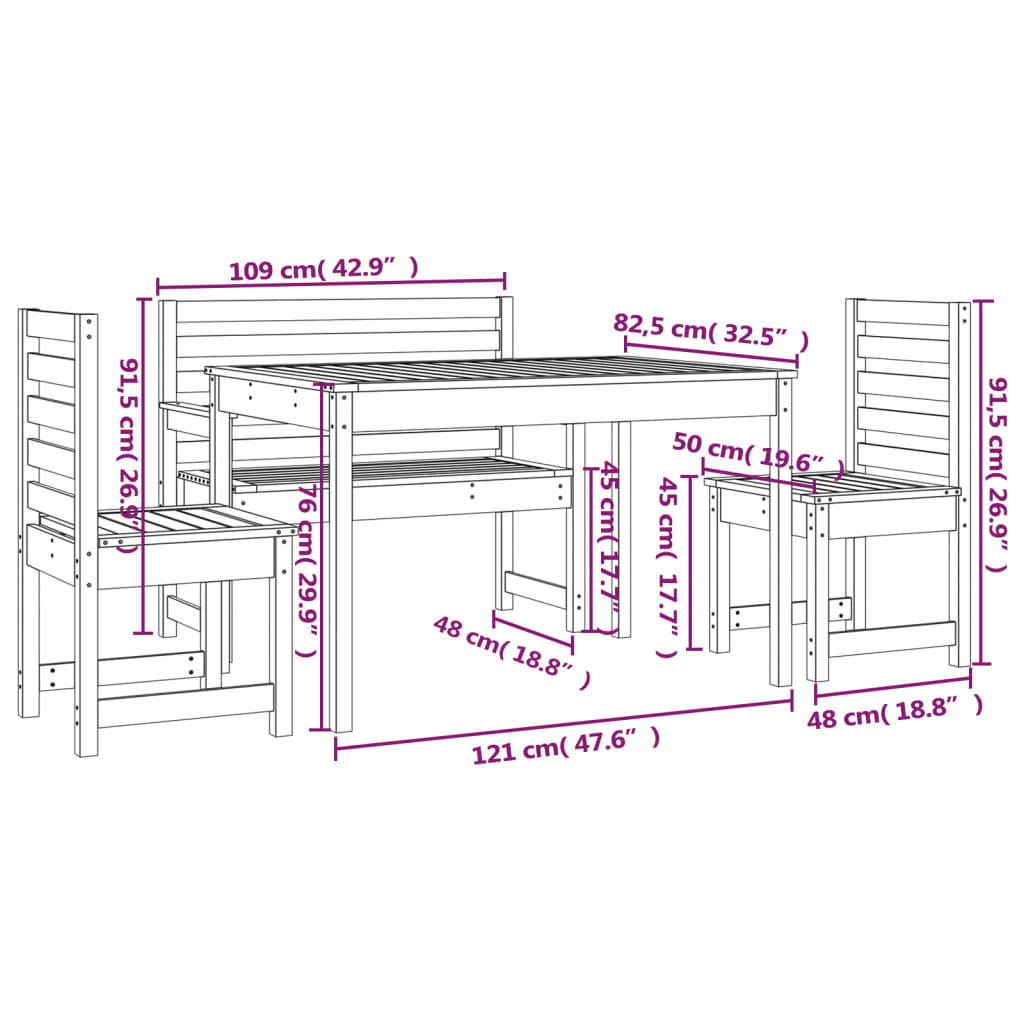 vidaXL 4 Piece Garden Dining Set White Solid Wood Pine