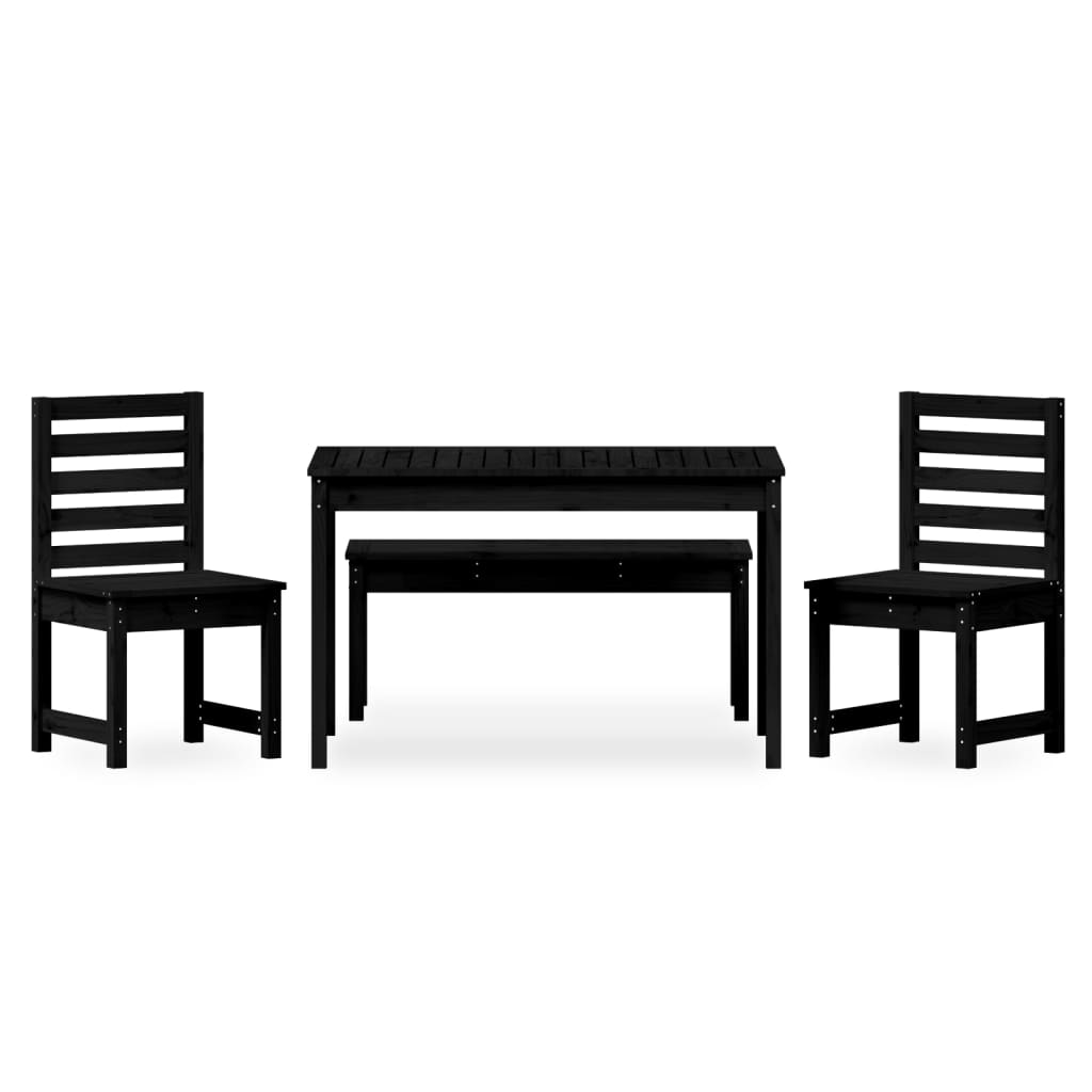 vidaXL 4 Piece Garden Dining Set Black Solid Wood Pine