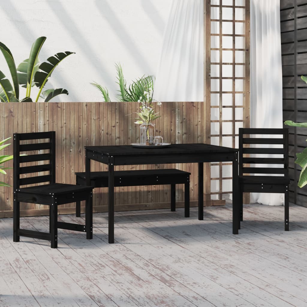 vidaXL 4 Piece Garden Dining Set Black Solid Wood Pine