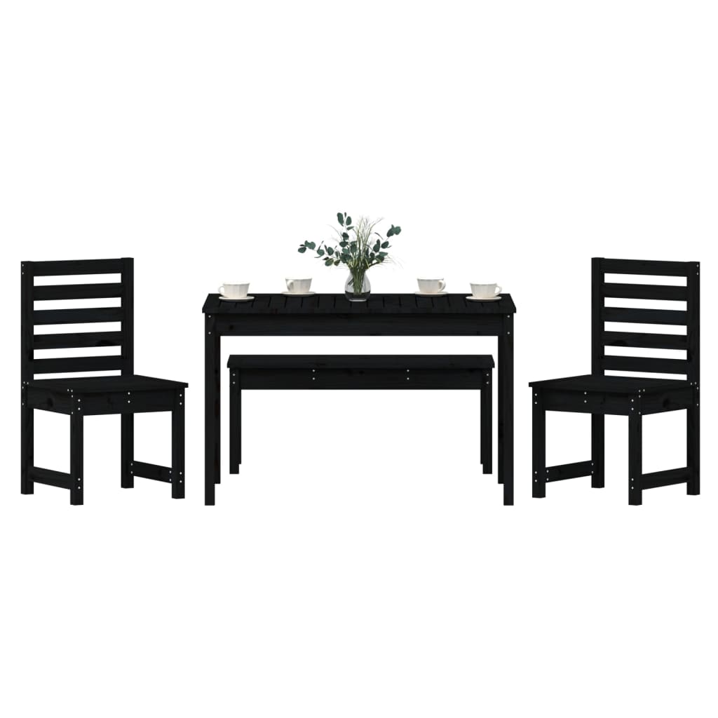 vidaXL 4 Piece Garden Dining Set Black Solid Wood Pine