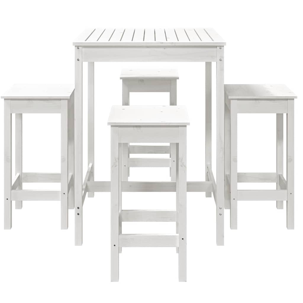 5 Piece Garden Bar Set White Solid Wood Pine