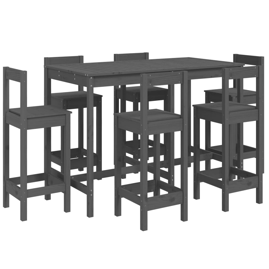 vidaXL 7 Piece Garden Bar Set Grey Solid Wood Pine