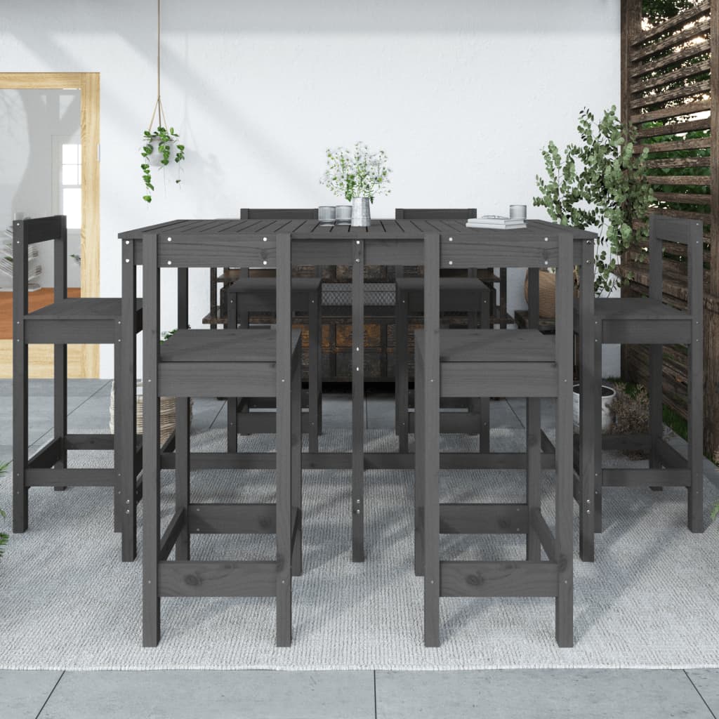 vidaXL 7 Piece Garden Bar Set Grey Solid Wood Pine